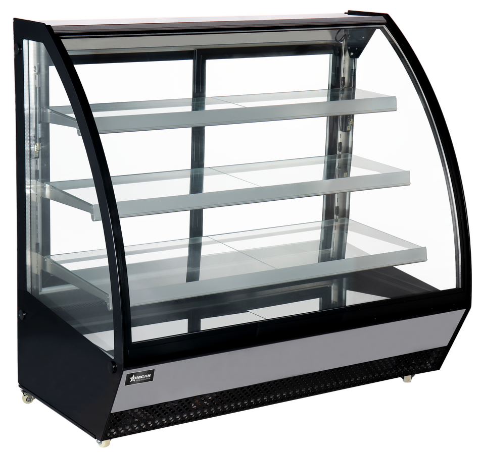 Omcan Three (3) Shelf Refrigerated Floor Showcase with Curved Glass, . ( ), Black