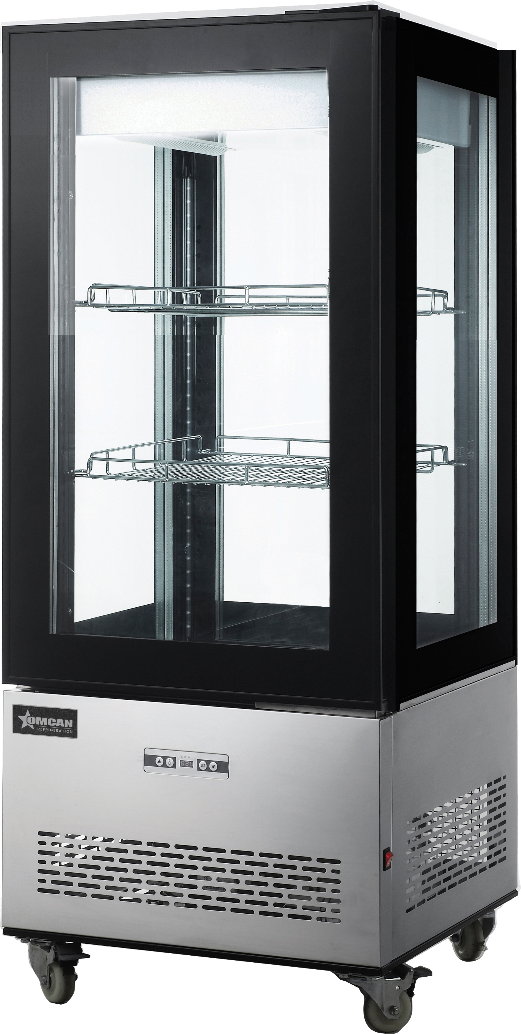 Omcan Two (2) Shelf Refrigerated Display Case with Four-Sided Glass Tall, . ( ), Stainless Steel