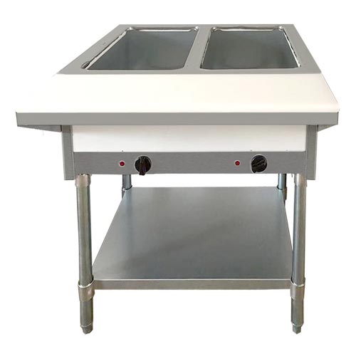 Omcan 2 Pan Open Well Steam Table with Cutting Board and Undershelf