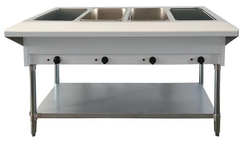Omcan 4 Pan Open Well Steam Table with Cutting Board and Undershelf