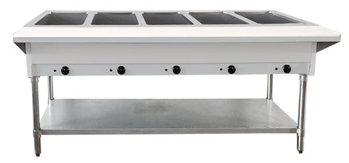 Omcan 5 Pan Open Well Steam Table with Cutting Board and Undershelf