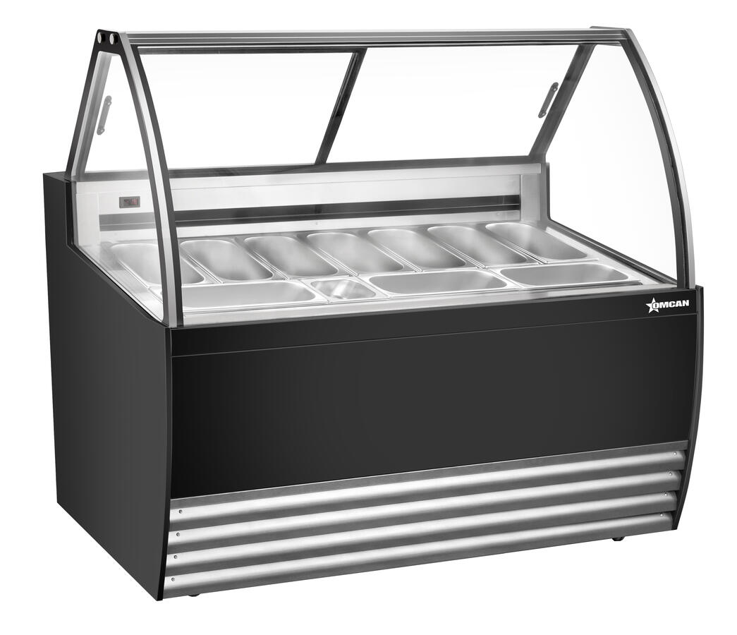 Omcan 55" Ten (10) Pan Gelato Display Showcase with Flat Sneeze Guard ( Exterior)