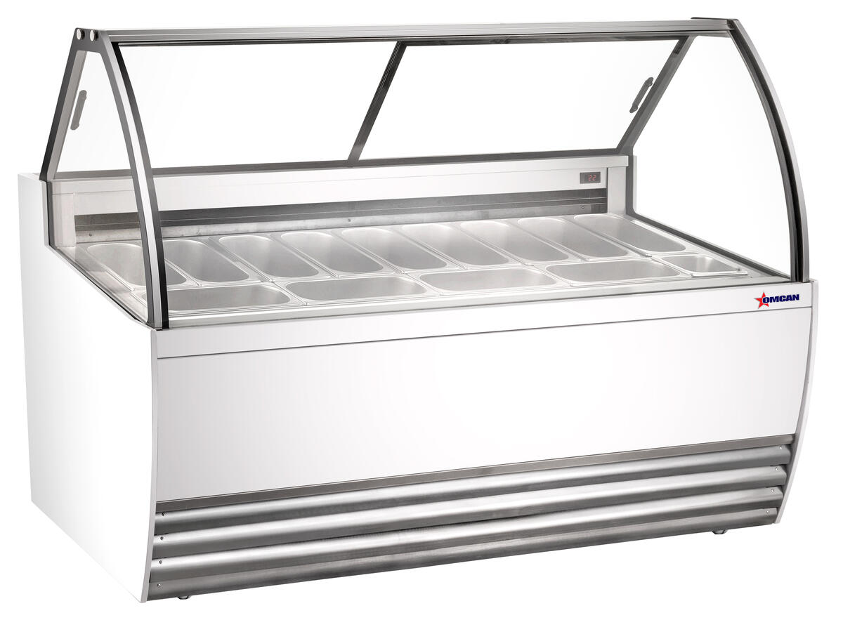 Omcan 69.5" Thirteen (13) Pan Gelato Display Showcase with Flat Sneeze Guard ( Exterior)