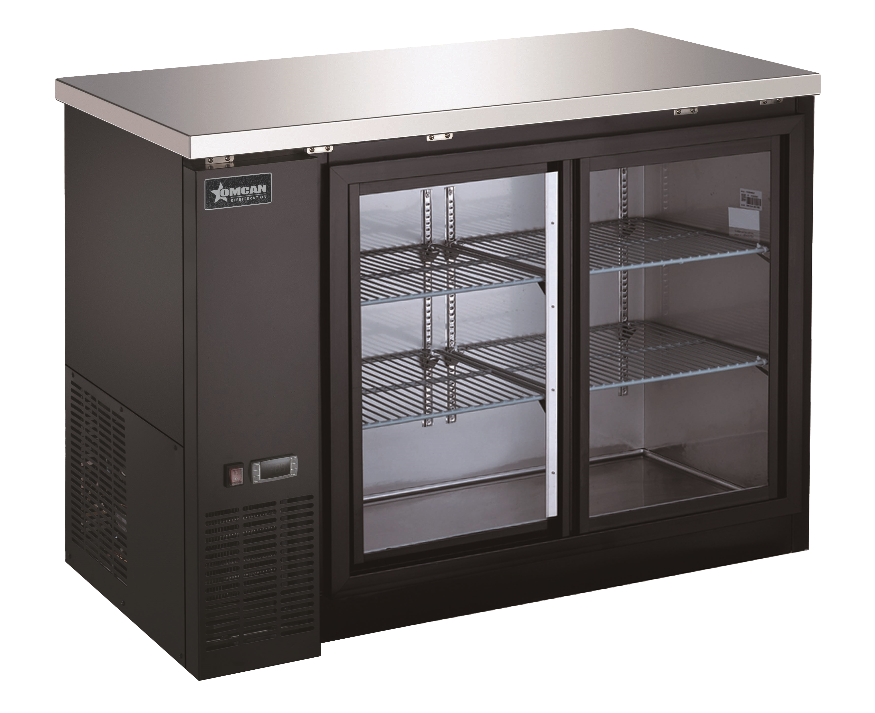 Omcan Two (2) Glass Door Back Bar Cooler with Sliding door, ( )