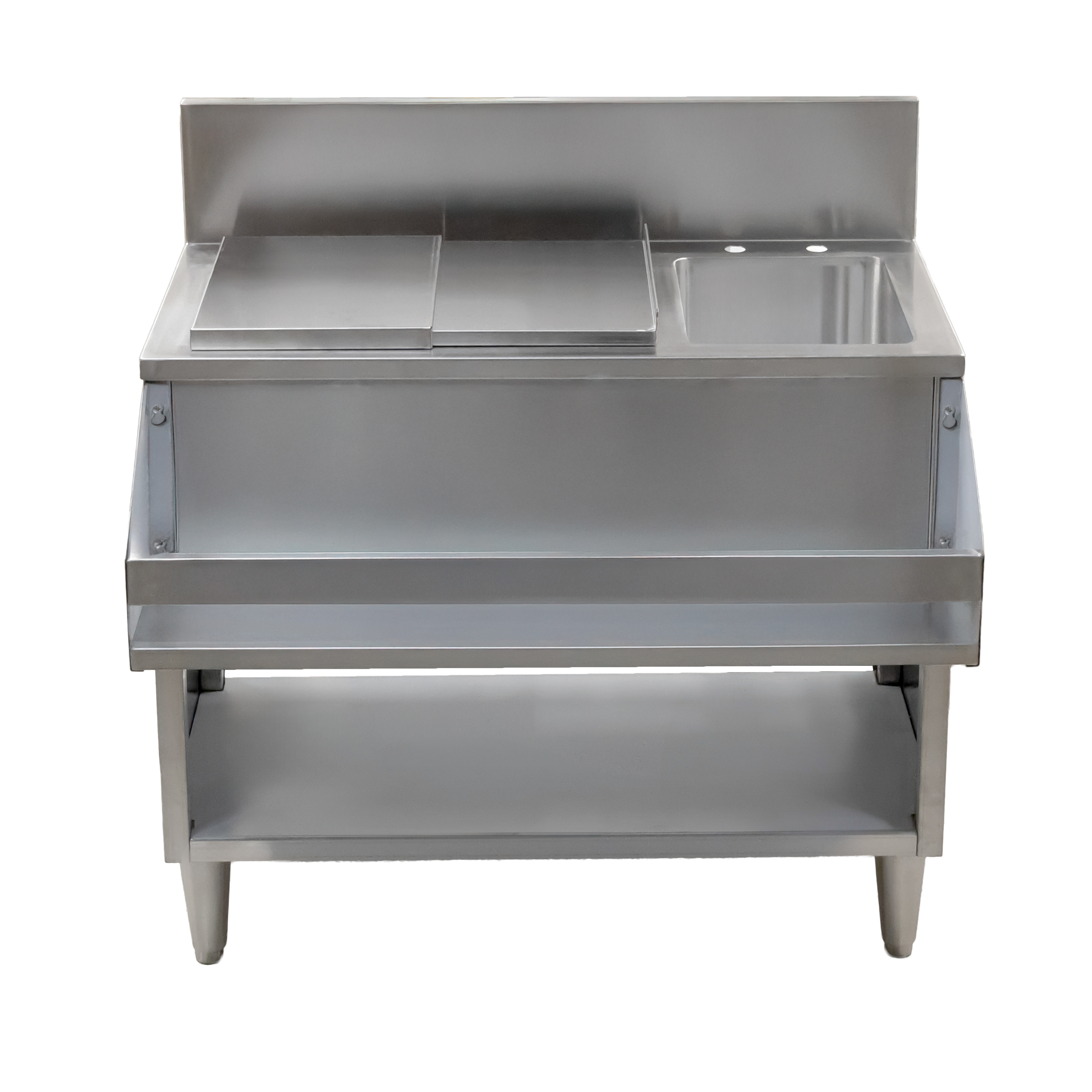 Omcan Cocktail Mix Unit with Back Splash, Ice Bin with Sliding Cover, and Sinks