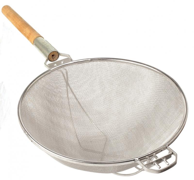 Omcan Stainless Steel Mesh Strainer with Reinforced Double Mesh and Round Handle