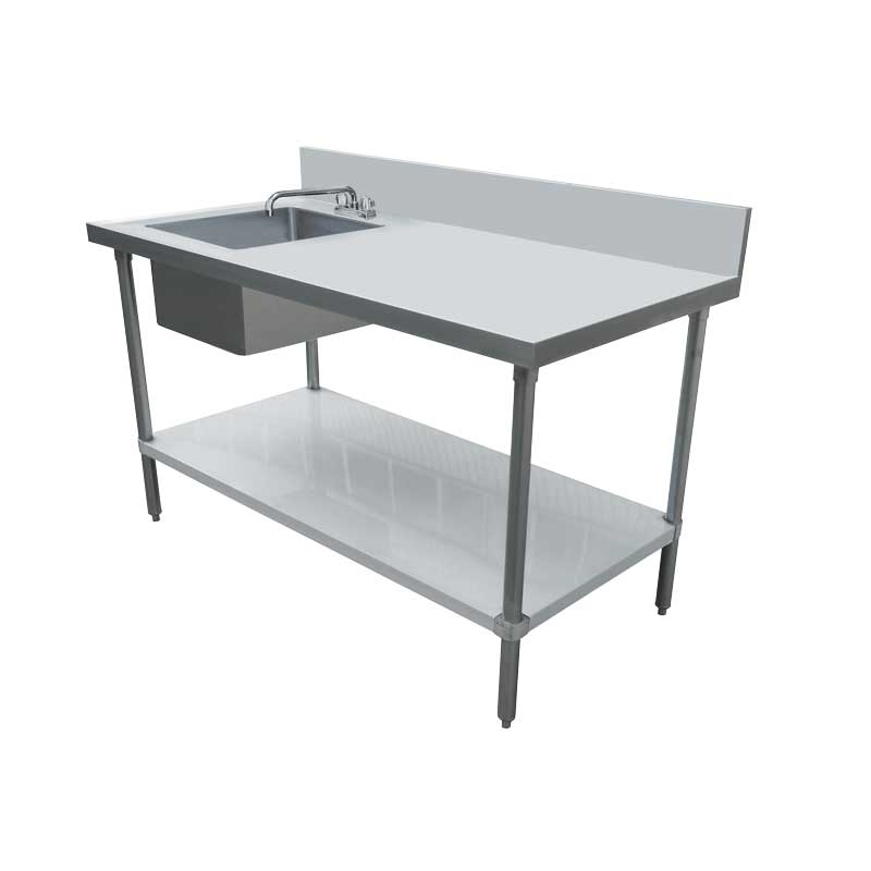 Omcan All Stainless Steel Table with Left Sink and Backsplash