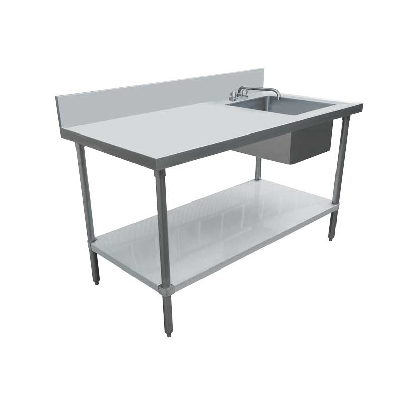 Omcan All Stainless Steel Table with Right Sink and Backsplash