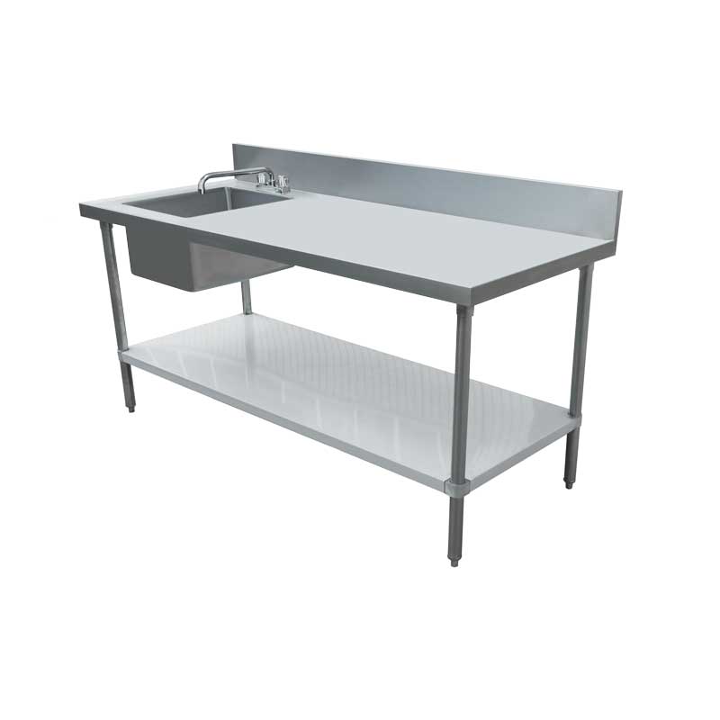 Omcan Stainless Steel Table with Left Sink, Backsplash, and Galvanized Leg & Socket