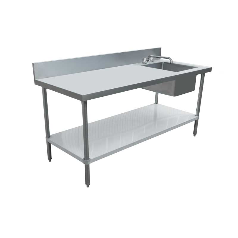Omcan Stainless Steel Table with Right Sink, Backsplash, and Galvanized Leg & Socket