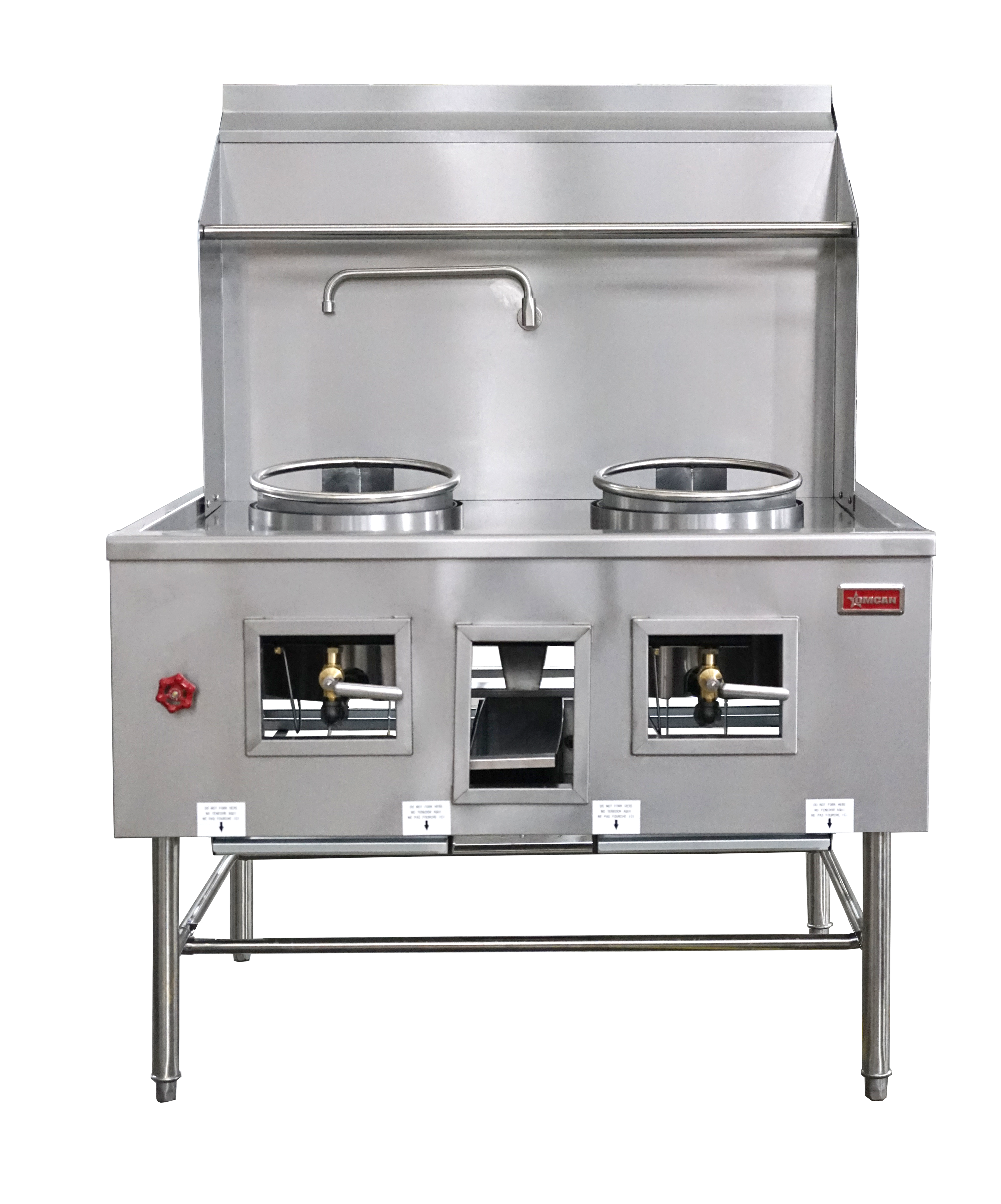 Omcan Two Chamber Wok Range with 2 Rings, Backsplash, Faucet, 190,000 BTU – Natural Gas