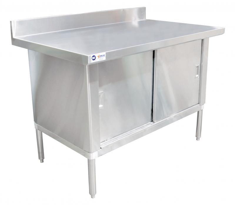 Omcan 430 Stainless Steel Knock-down Worktable with Backsplash – Overhang Edge