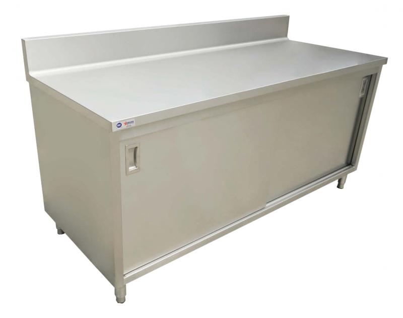 Omcan Worktable with Sliding Door Cabinet and Backsplash