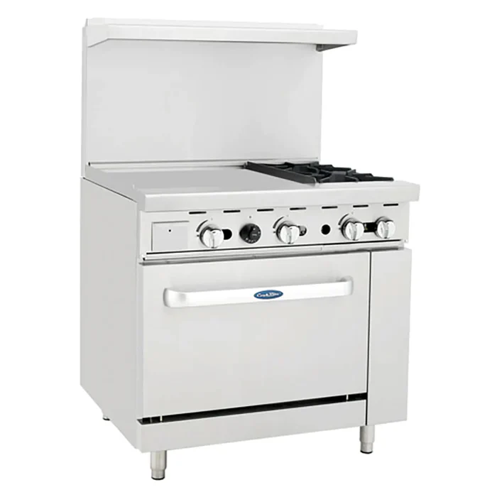 Atosa AGR-2B24GL 36" 2-Burner Range with 24" Left Hand Griddle Top