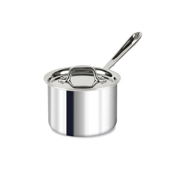 All-Clad - 2 QT D3 Stainless Steel Saucepan with Rolled Rim and Lid