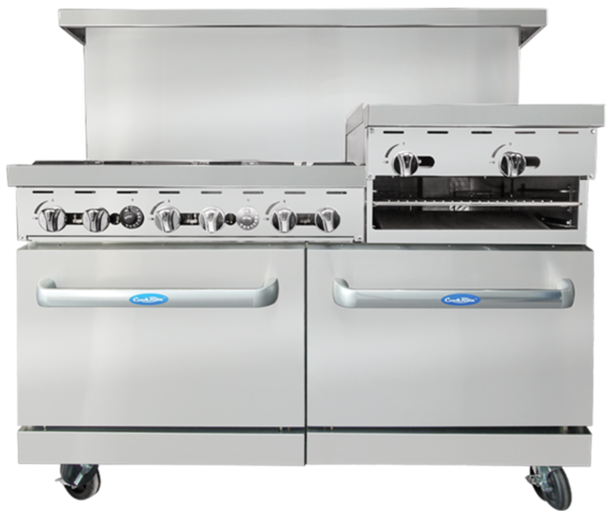 Atosa - 60" Natural Gas Range w/ Open Burners & Raised Right Griddle/Broiler - AGR-6B24RGB-NG