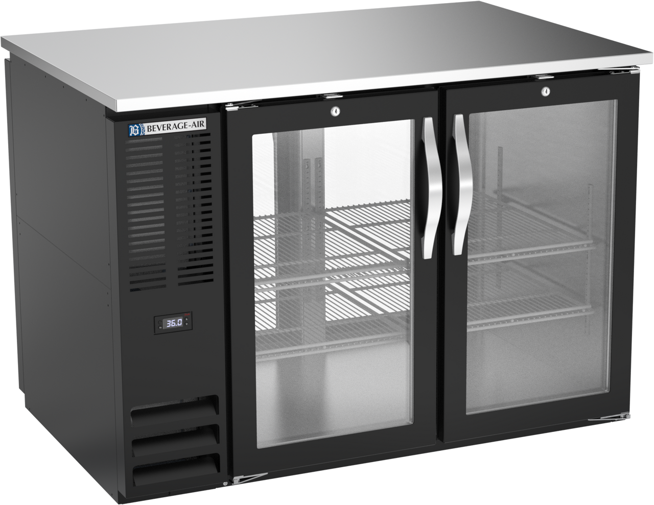 Beverage-Air - 48" Black Food Rated Pass-Thru Back Bar Refrigerator w/ 4 Glass Swing Doors - BB48HC-FG-PT-B