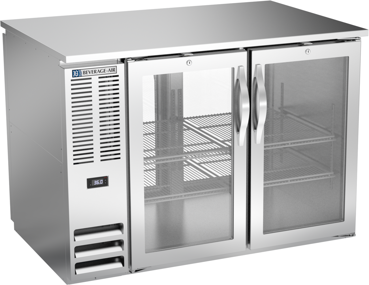 Beverage-Air - 48" Stainless Steel Food Rated Pass-Thru Back Bar Refrigerator w/ 4 Glass Swing Doors - BB48HC-FG-PT-S