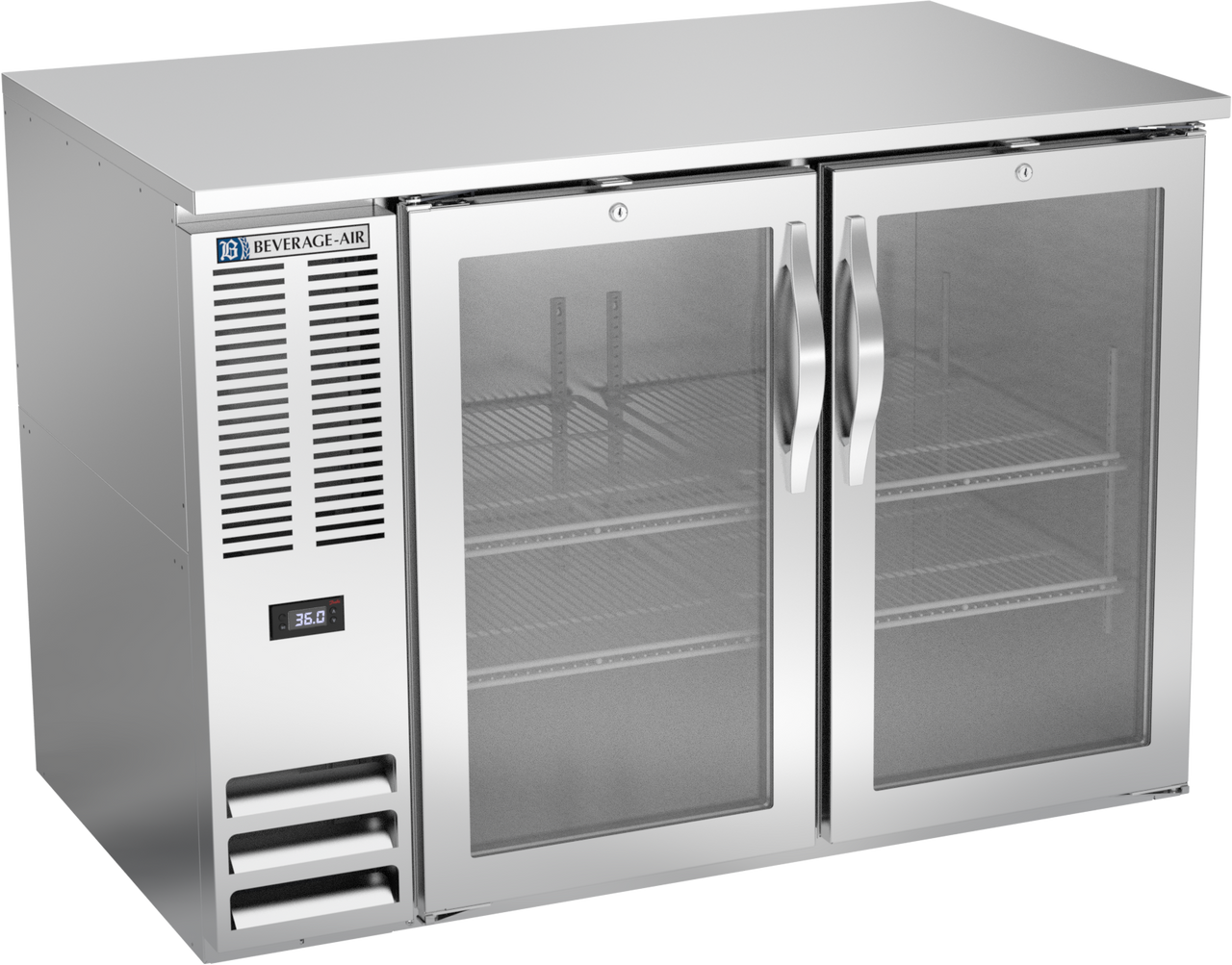 Beverage-Air - 48" Stainless Steel Food Rated Back Bar Refrigerator w/ 2 Glass Swing Doors - BB48HC-FG-S