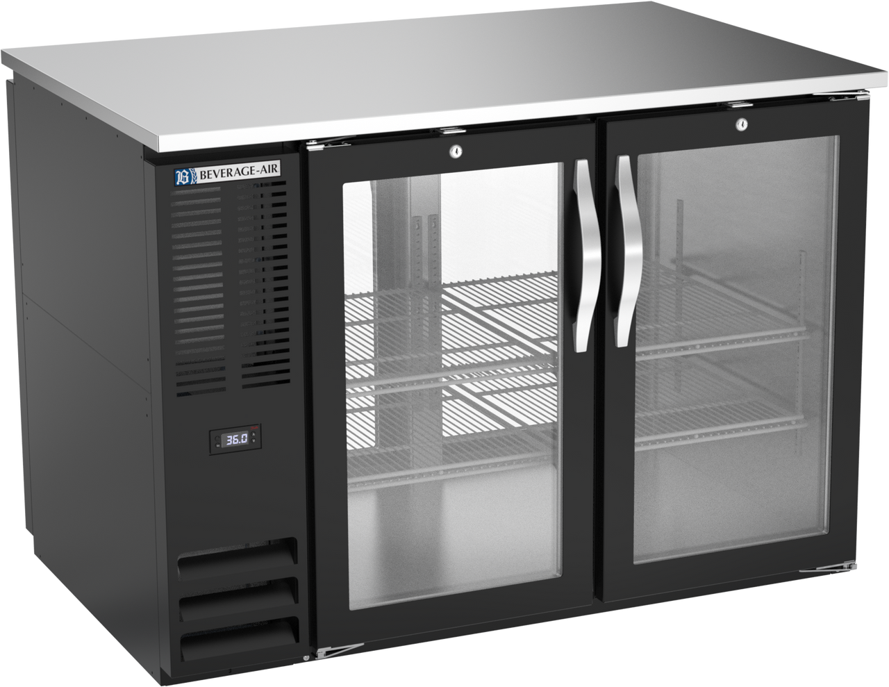 Beverage-Air - 48" Black Pass-Thru Back Bar Refrigerator w/ 4 Glass Swing Doors - BB48HC-G-PT-B