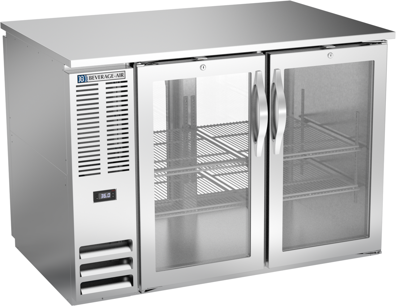 Beverage-Air - 48" Stainless Steel Pass-Thru Back Bar Refrigerator w/ 4 Glass Swing Doors - BB48HC-G-PT-S