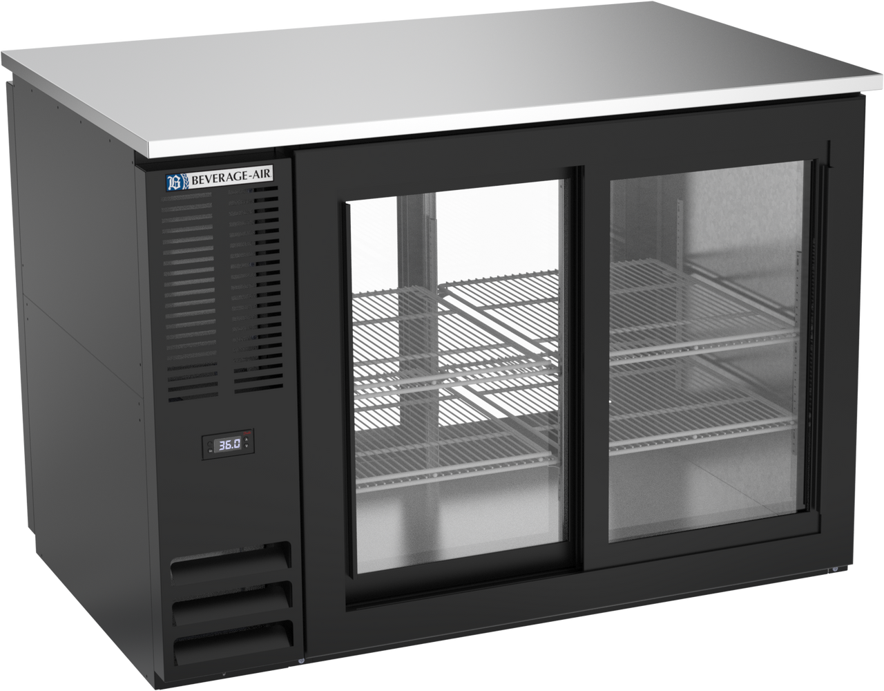 Beverage-Air - 48" Black Pass-Thru Back Bar Refrigerator w/ 4 Sliding Glass Doors - BB48HC-GS-PT-B