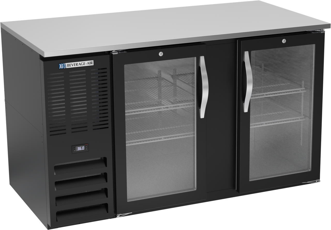 Beverage-Air - 58" Black Food Rated Back Bar Refrigerator w/ 2 Swing Glass Doors - BB58HC-FG-B