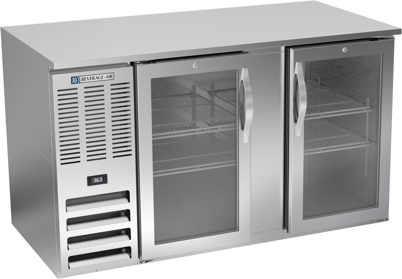 Beverage-Air - 58" Stainless Steel Food Rated Back Bar Refrigerator w/ 2 Swing Glass Doors - BB58HC-FG-S