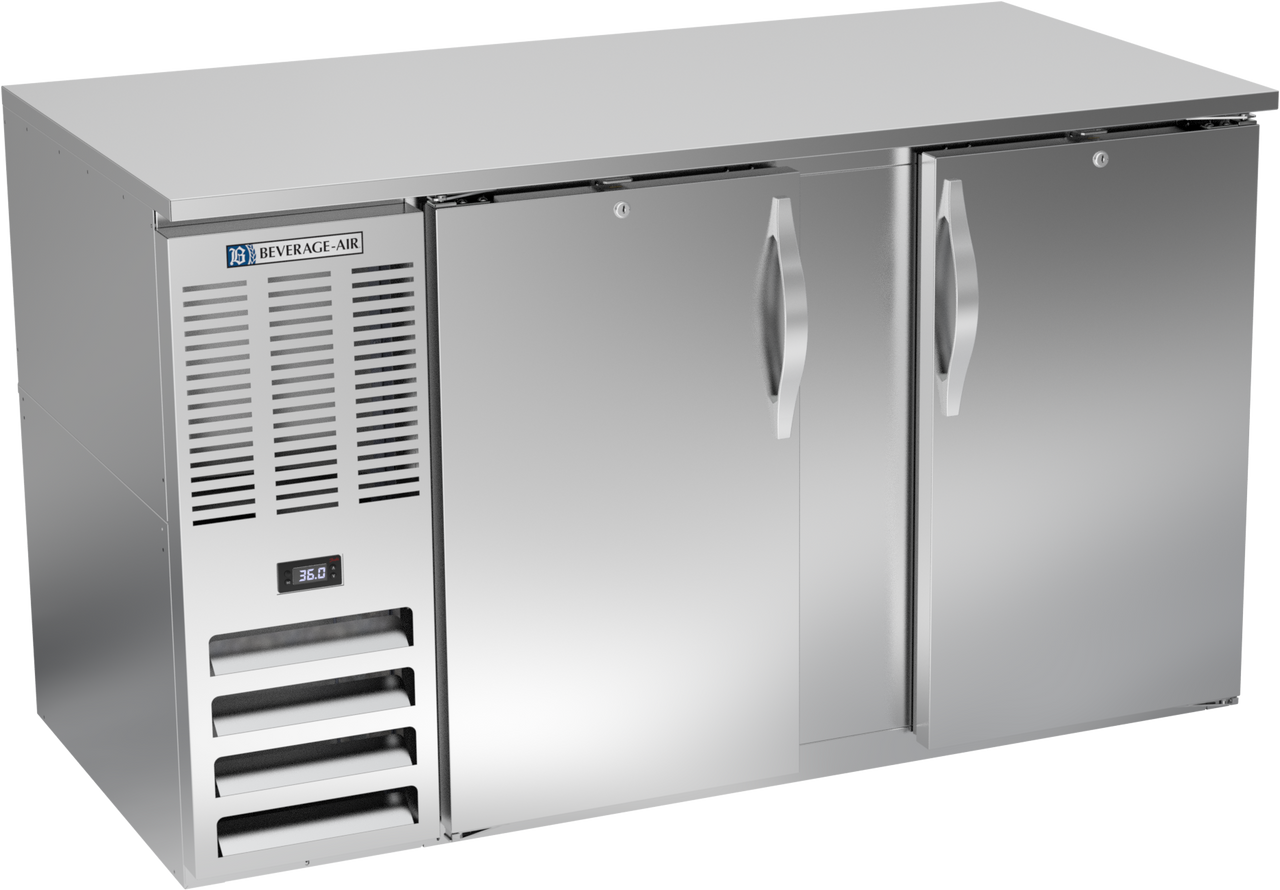 Beverage-Air - 58" Stainless Steel Food Rated Back Bar Refrigerator w/ 2 Solid Swing Doors - BB58HC-F-S