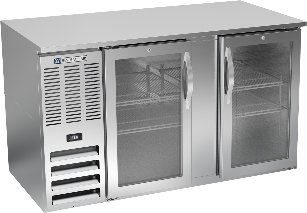 Beverage-Air - 58" Stainless Steel Back Bar Refrigerator w/ 2 Glass Swing Doors - BB58HC-G-S