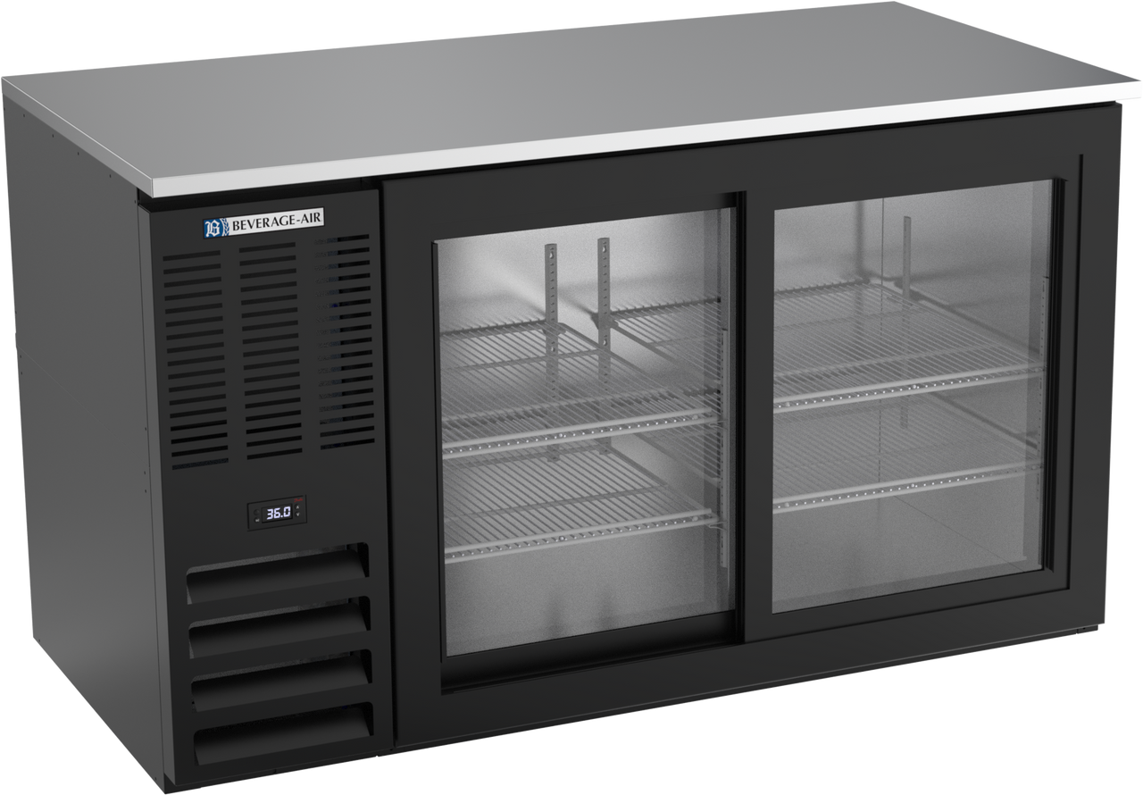 Beverage-Air - 58" Black Back Bar Refrigerator w/ 2 Sliding Glass Doors - BB58HC-GS-B