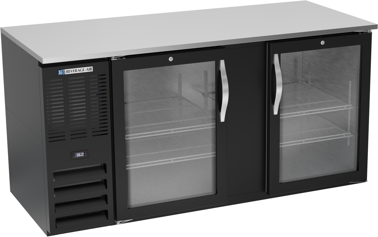 Beverage-Air - 68" Black Food Rated Back Bar Refrigerator w/ 2 Swing Glass Doors - BB68HC-FG-B