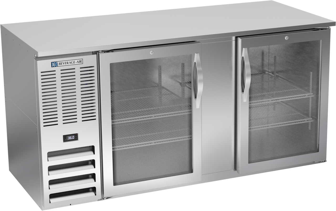 Beverage-Air - 68" Stainless Steel Back Bar w/ 2 Glass Swing Doors - BB68HC-G-S
