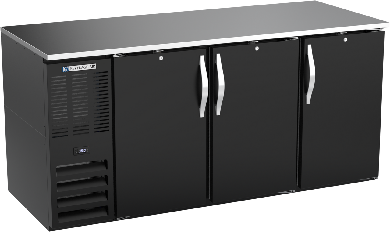 Beverage-Air - 72" Black Food Rated Back Bar Refrigerator w/ 3 Solid Swing Doors - BB72HC-F-B