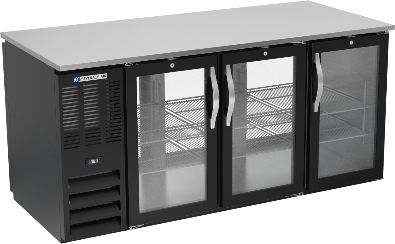 Beverage-Air - 72" Black Food Rated Pass-Thru Back Bar Refrigerator w/ 6 Glass Swing Doors - BB72HC-FG-PT-B