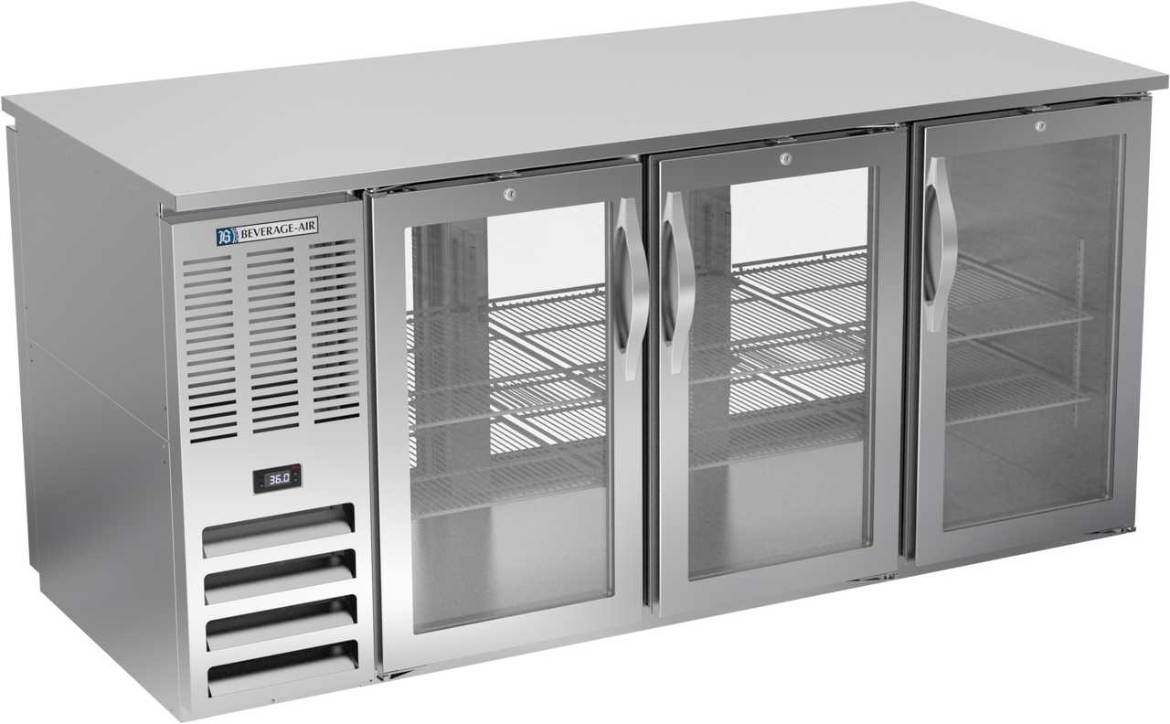 Beverage-Air - 72" Stainless Steel Food Rated Pass-Thru Back Bar Refrigerator w/ 6 Glass Swing Doors - BB72HC-FG-PT-S