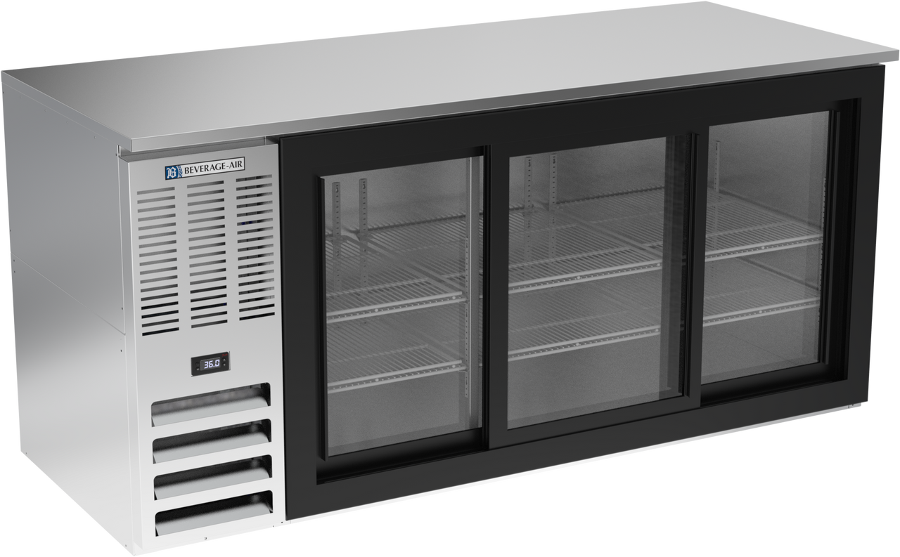 Beverage-Air - 72" Stainless Steel Food Rated Back Bar Refrigerator w/ 3 Sliding Glass Doors - BB72HC-F-GS-S