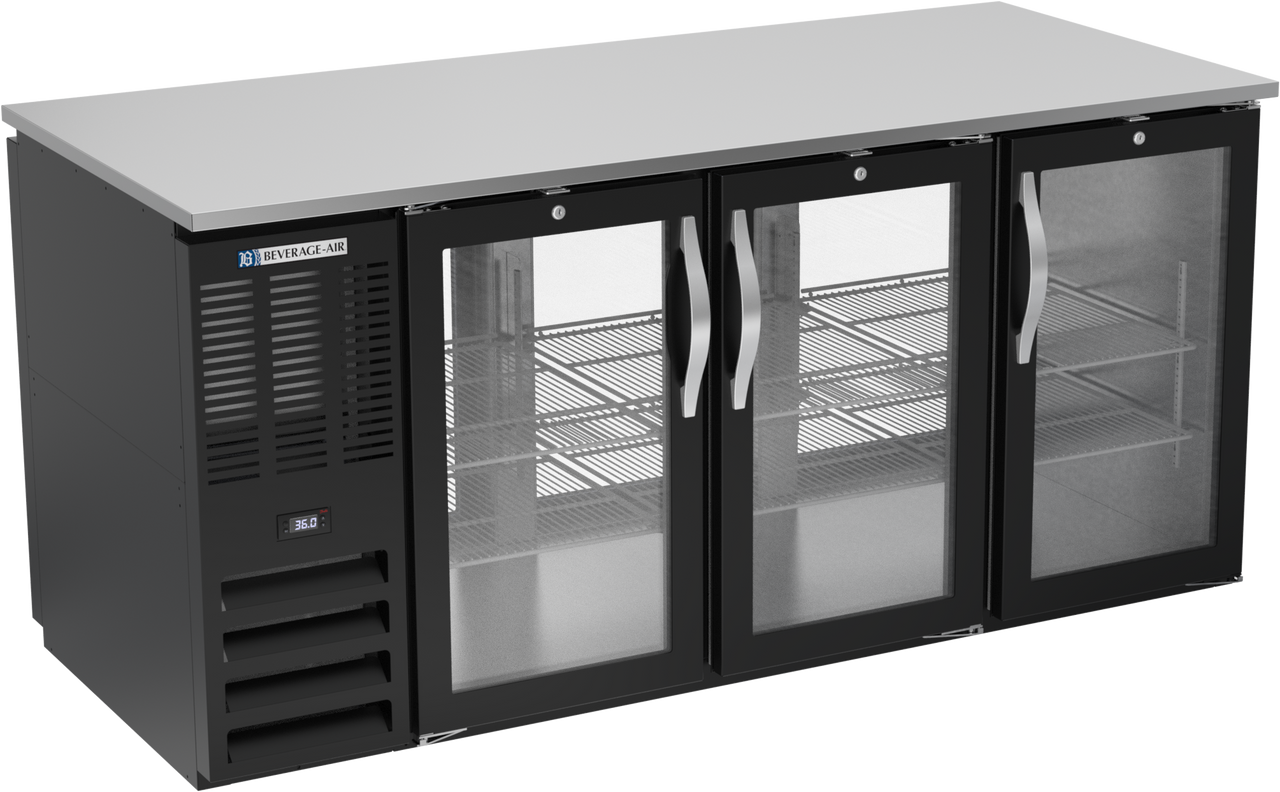 Beverage-Air - 72" Black Pass-Thru Back Bar Refrigerator w/ 6 Glass Swing Doors - BB72HC-G-PT-B