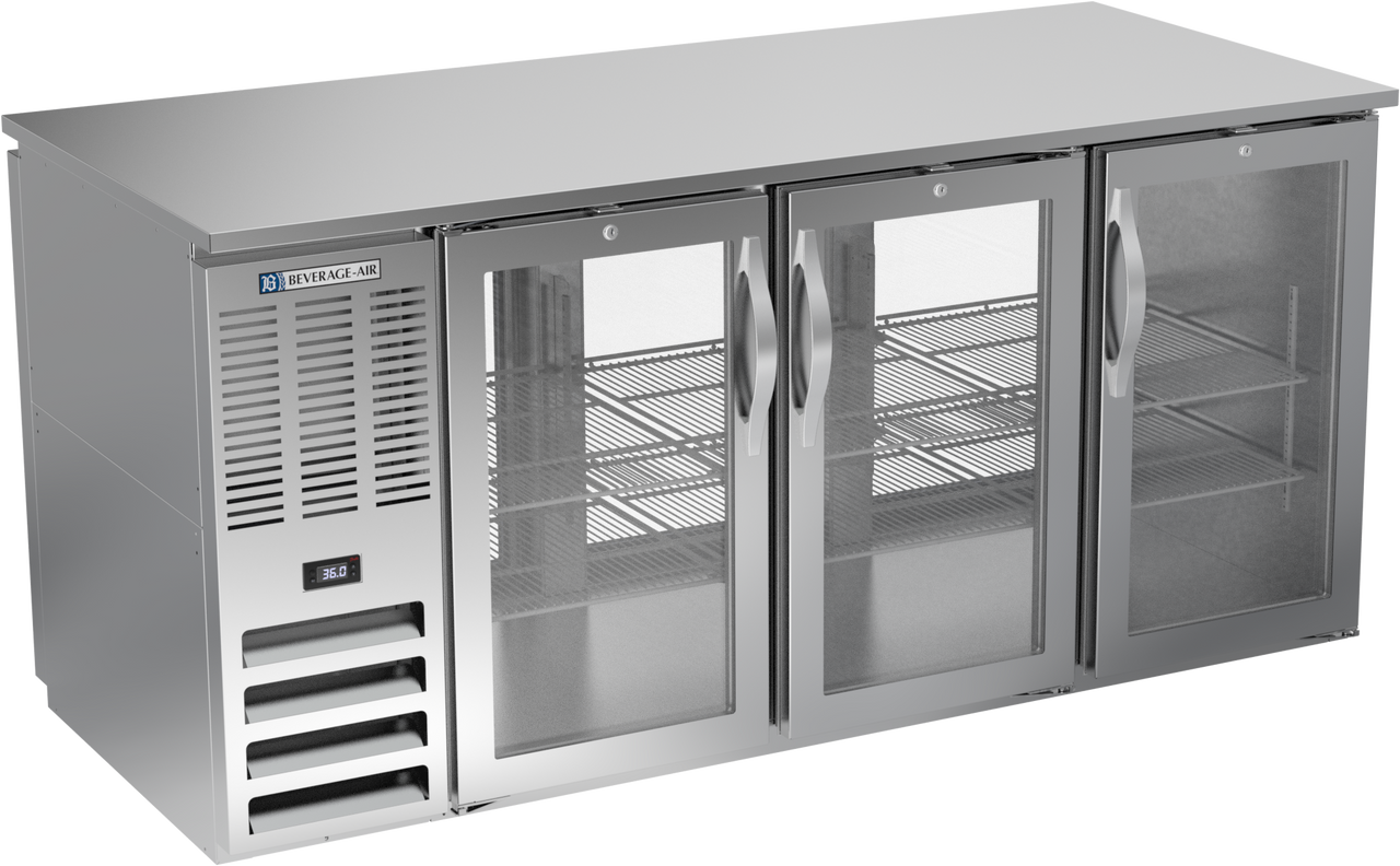 Beverage-Air - 72" Stainless Steel Pass-Thru Back Bar Refrigerator w/ 6 Glass Swing Doors - BB72HC-G-PT-S