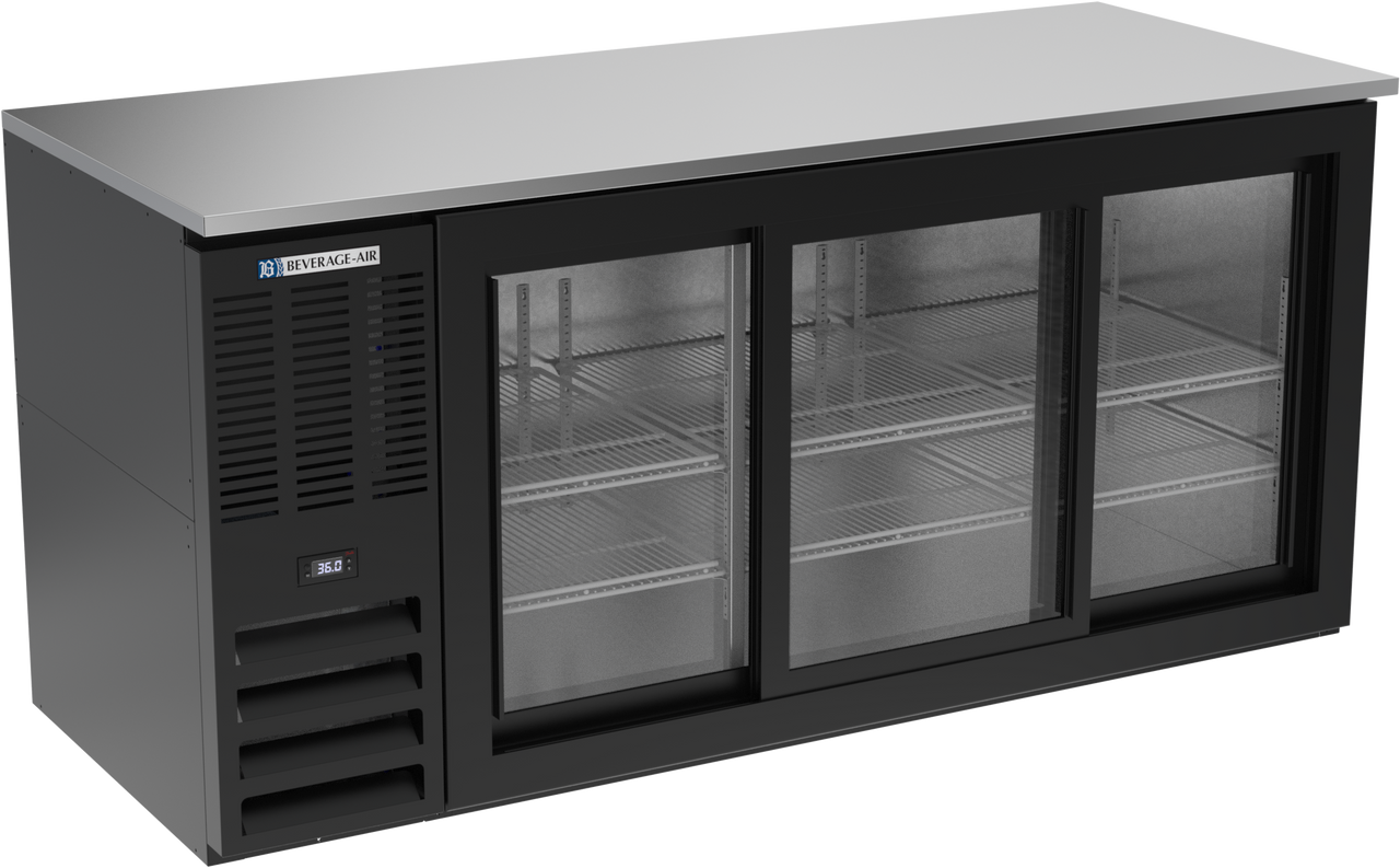 Beverage-Air - 72" Black Back Bar Refrigerator w/ 3 Sliding Glass Doors - BB72HC-GS-B