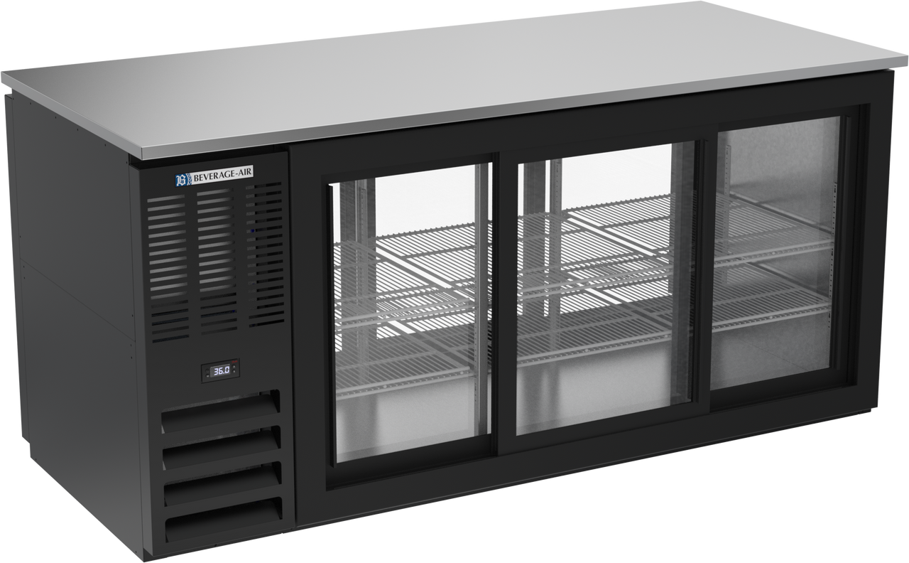 Beverage-Air - 72" Black Pass-Thru Back Bar Refrigerator w/ 6 Sliding Glass Doors - BB72HC-GS-PT-B