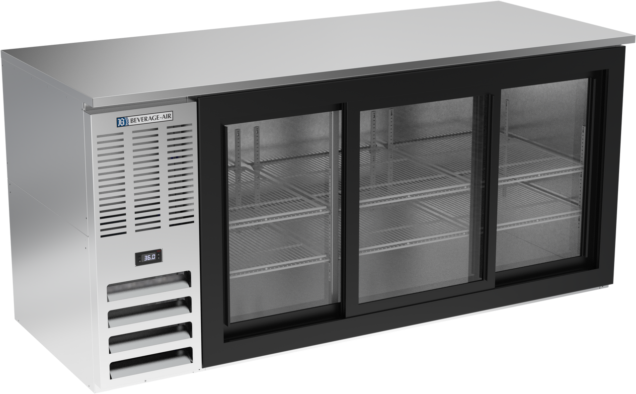 Beverage-Air - 72" Stainless Steel Back Bar Refrigerator w/ 3 Sliding Glass Doors - BB72HC-GS-S