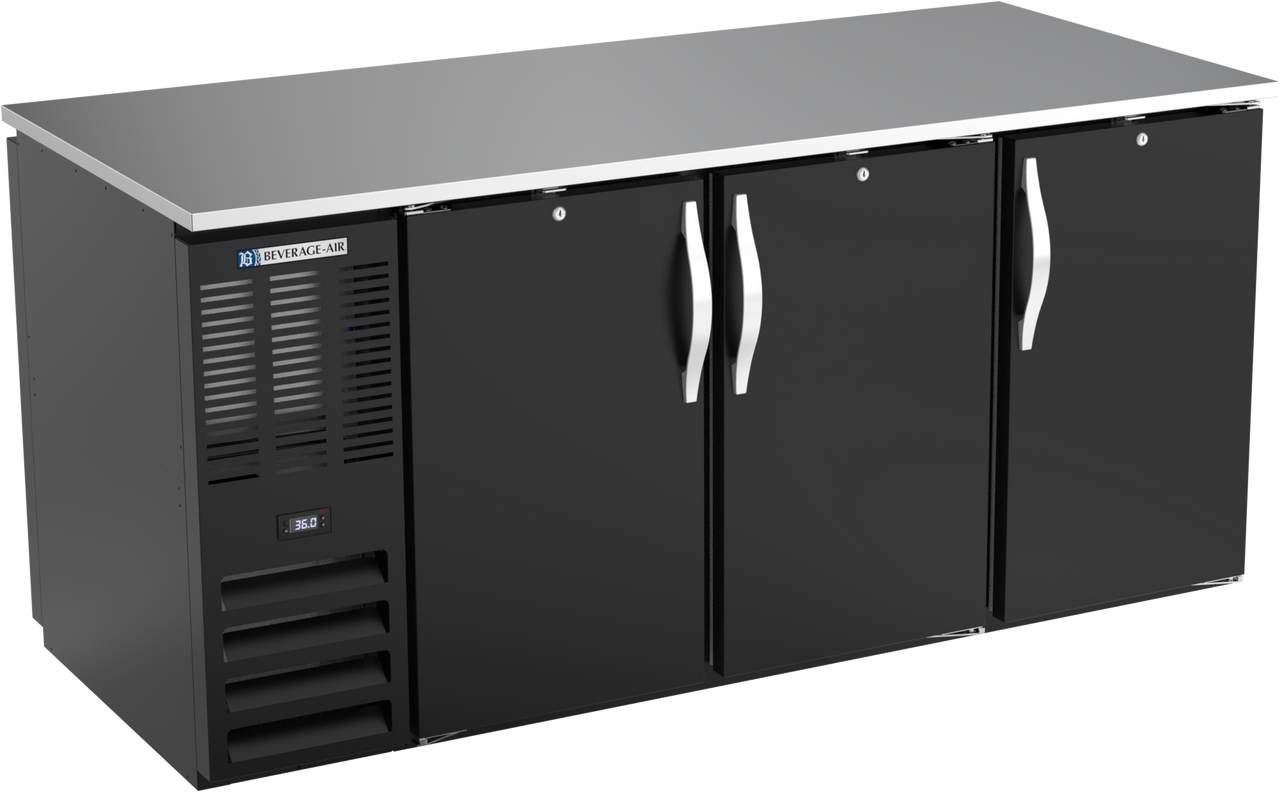 Beverage-Air - 72" Black Pass-Thru Back Bar Refrigerator w/ 6 Solid Swing Doors - BB72HC-PT-B