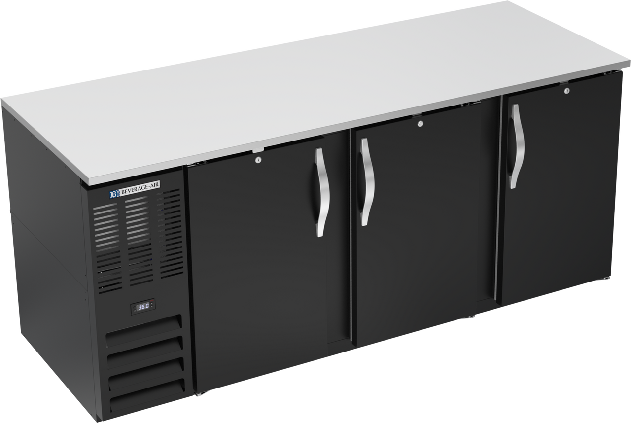 Beverage-Air - 78" Black Food Rated Back Bar Refrigerator w/ 3 Solid Swing Doors - BB78HC-F-B