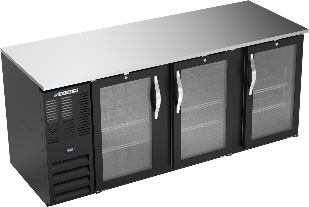 Beverage-Air - 78" Black Food Rated Back Bar Refrigerator w/ 3 Swing Glass Doors - BB78HC-FG-B