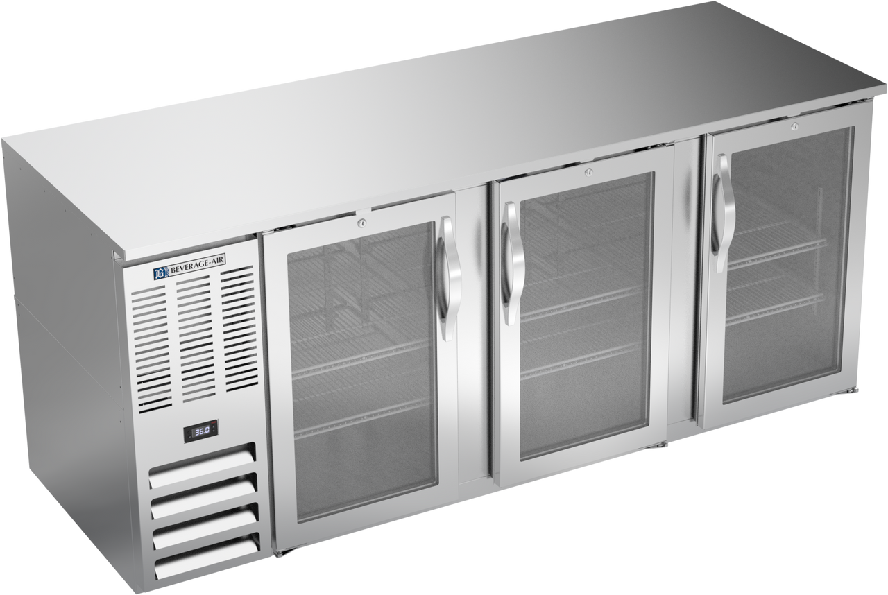 Beverage-Air - 78" Stainless Steel Food Rated Back Bar Refrigerator w/ 3 Swing Glass Doors - BB78HC-FG-S