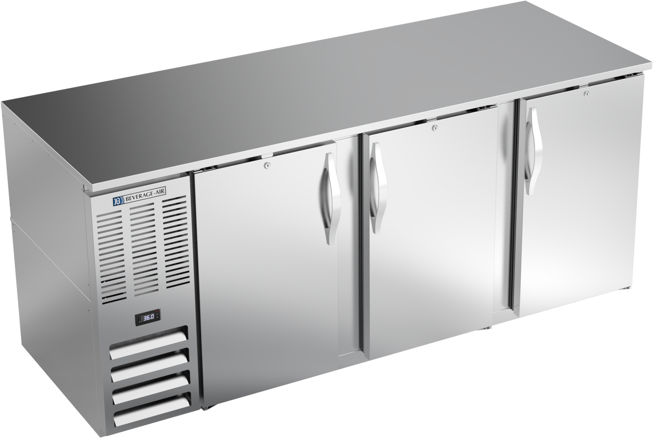 Beverage-Air - 78" Stainless Steel Food Rated Back Bar Refrigerator w/ 3 Solid Swing Doors - BB78HC-F-S