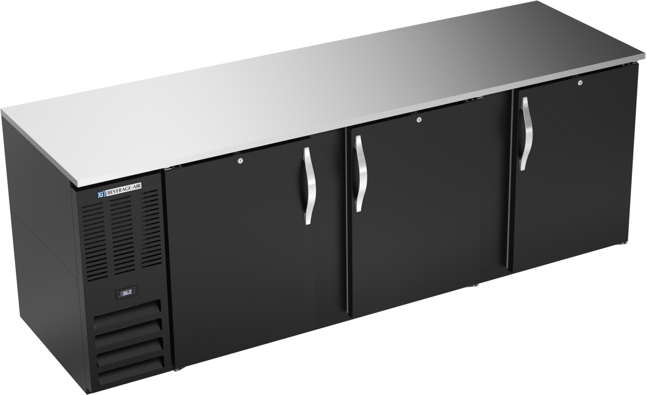Beverage-Air - 94" Black Back Bar Refrigerator w/ 3 Solid Swing Doors - BB94HC-B