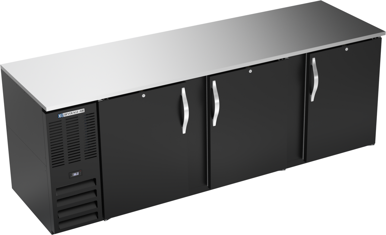 Beverage-Air - 94" Black Food Rated Back Bar Refrigerator w/ 3 Solid Swing Doors - BB94HC-F-B
