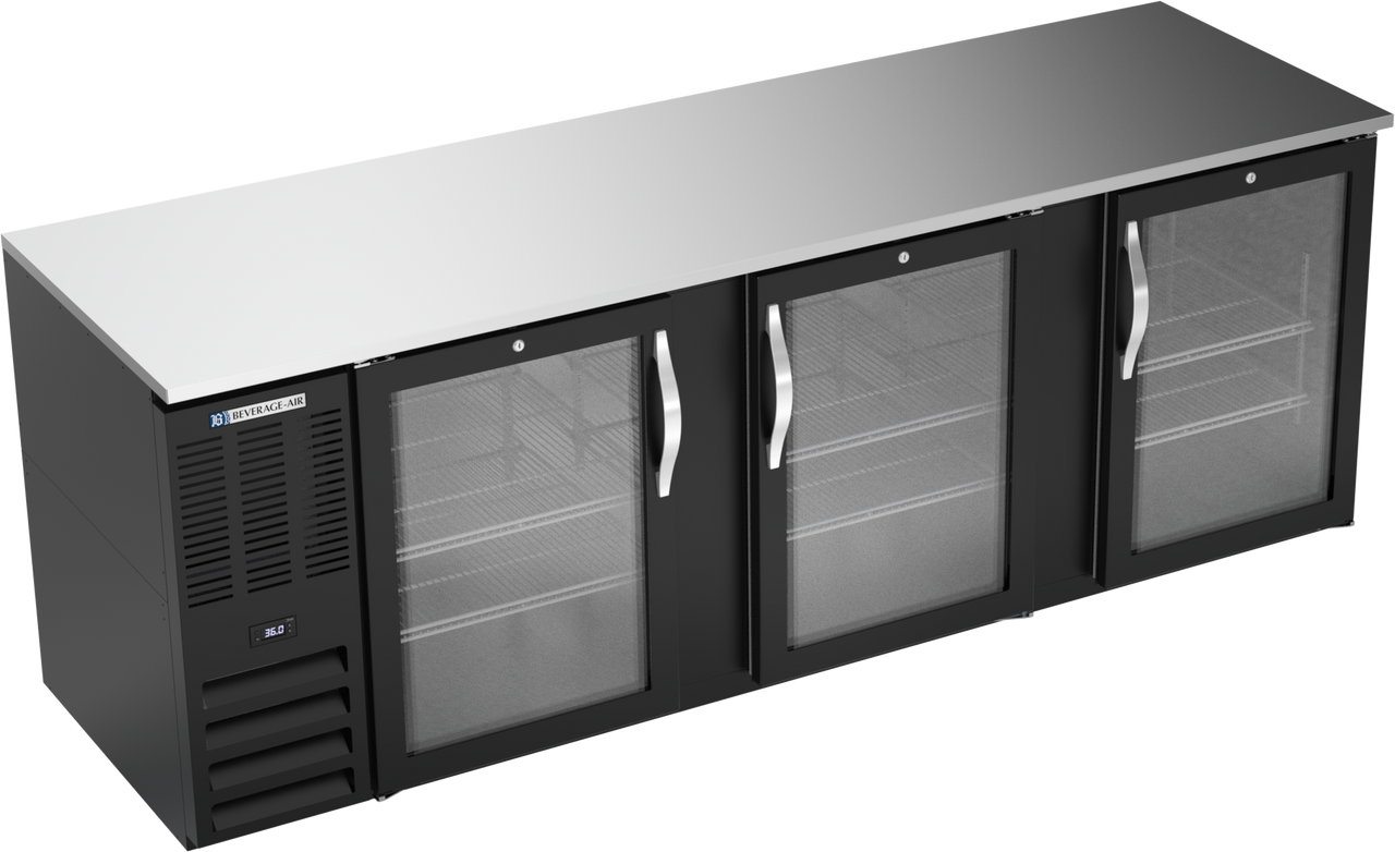 Beverage-Air - 94" Black Food Rated Back Bar Refrigerator w/ 3 Swing Glass Doors - BB94HC-FG-B